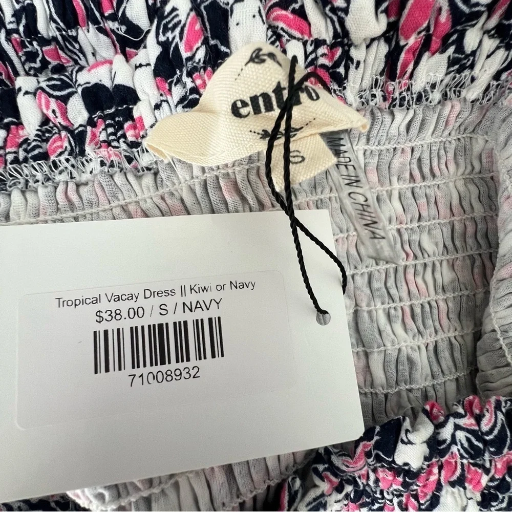 New Entro Smocked Bodycon Mini Dress Small Bow Sleeve Ditsy Print Feminine Pink